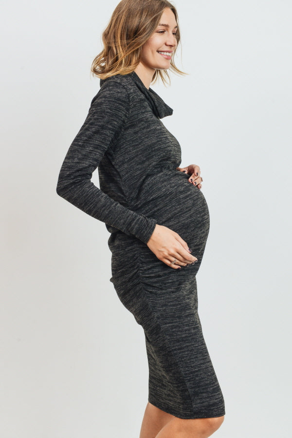 Black Cowl Neck Long Sleeve Maternity Sweater Dress