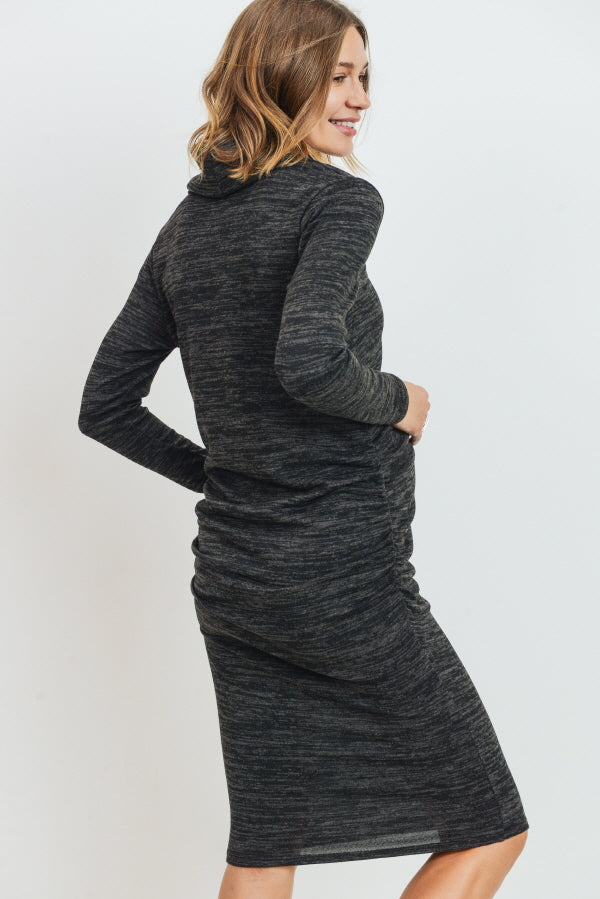 Black Cowl Neck Long Sleeve Maternity Sweater Dress