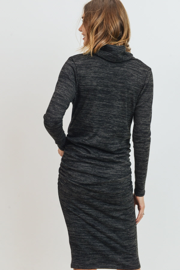 Black Cowl Neck Long Sleeve Maternity Sweater Dress