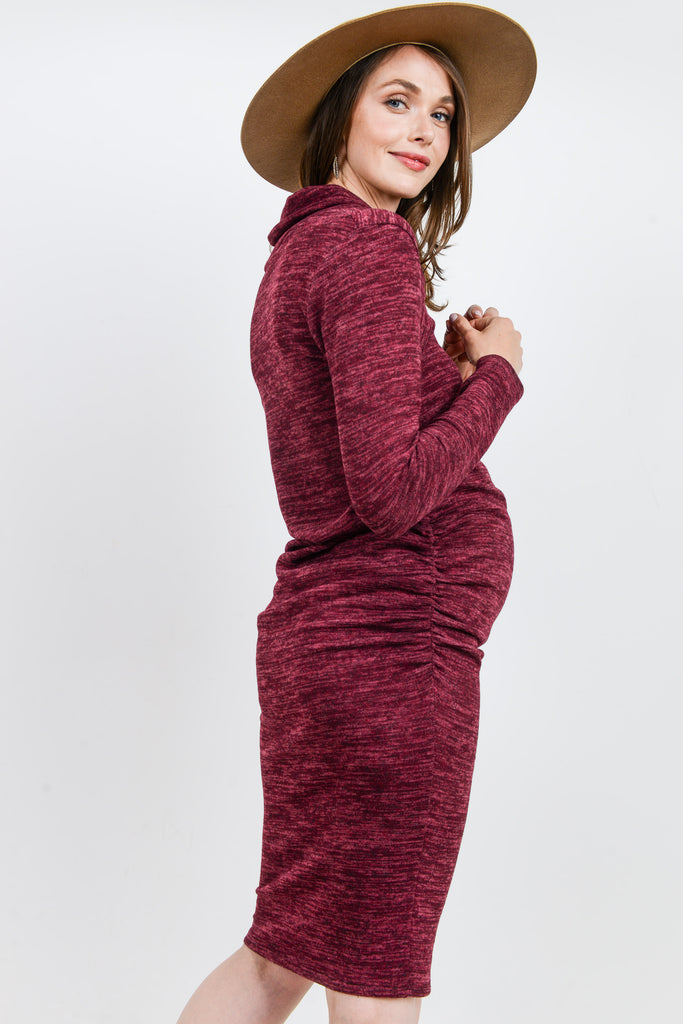 Burgundy Cowl Neck Long Sleeve Maternity Sweater Dress