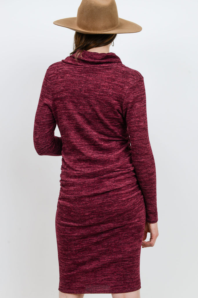 Burgundy Cowl Neck Long Sleeve Maternity Sweater Dress