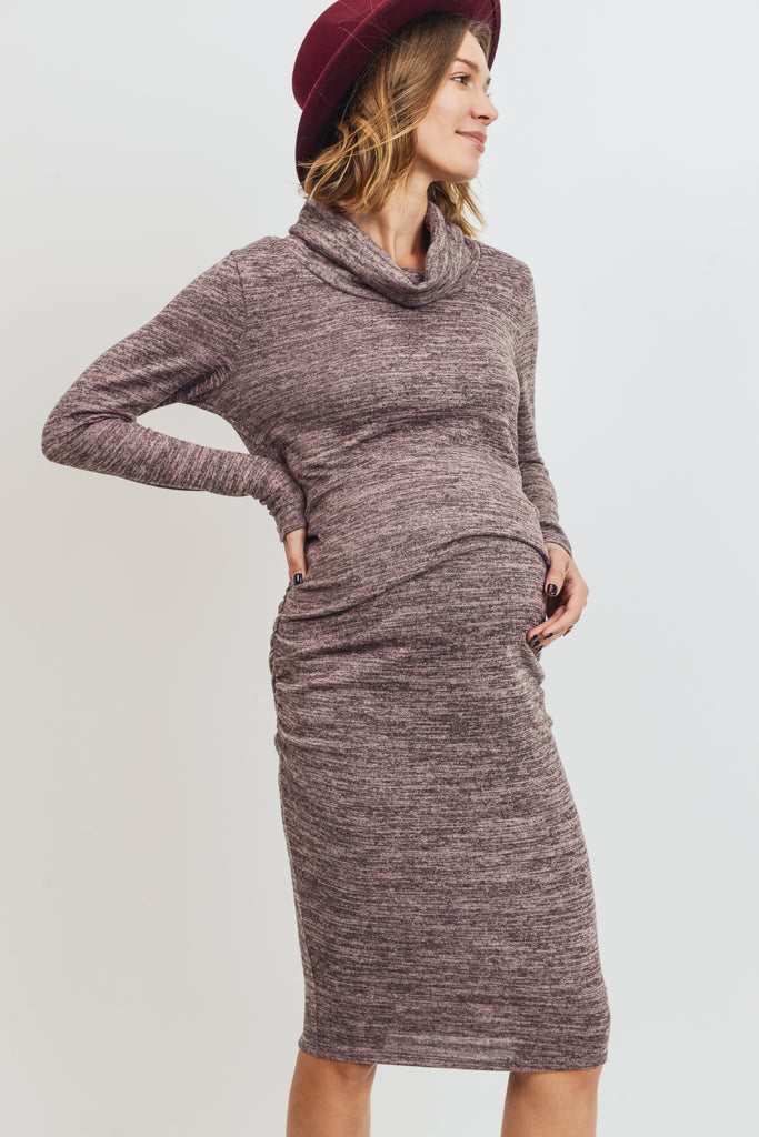 Mauve Cowl Neck Long Sleeve Maternity Sweater Dress