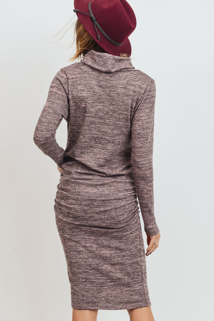 Mauve Cowl Neck Long Sleeve Maternity Sweater Dress