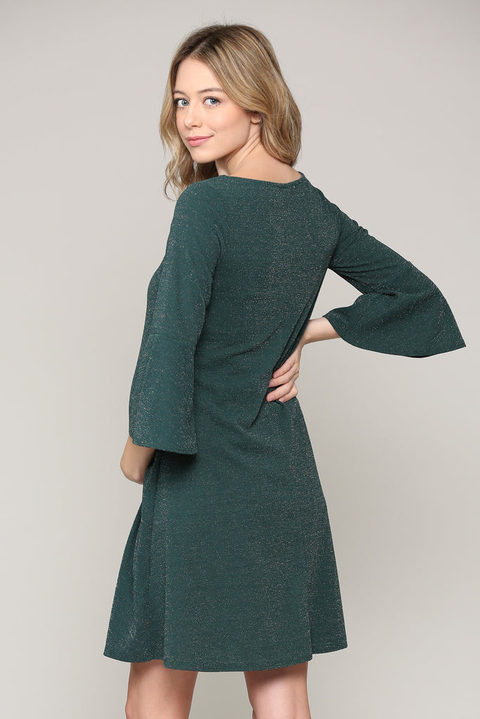 Hunter Green Lurex Bell Sleeve Midi Maternity Dress