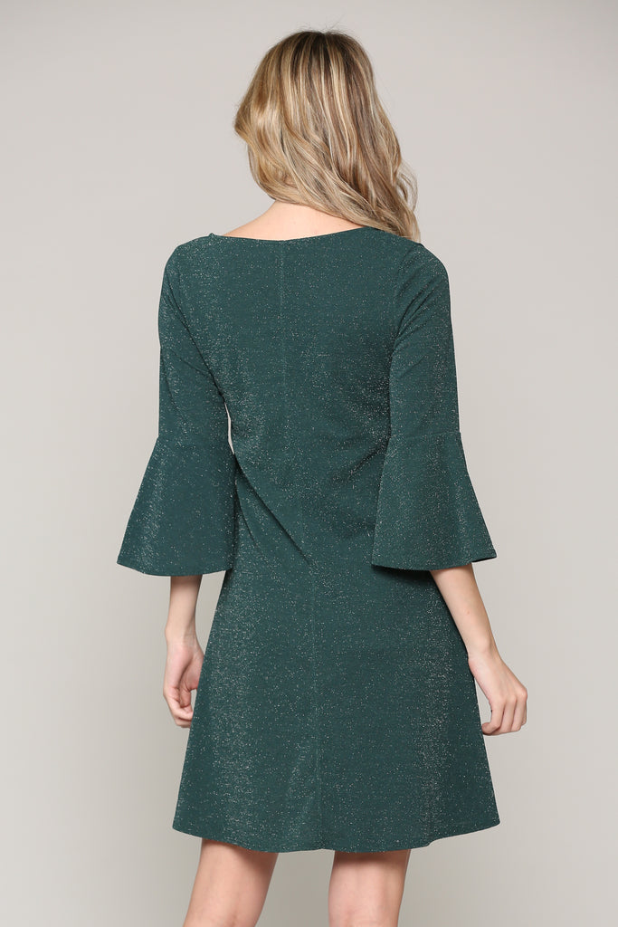 Hunter Green Lurex Bell Sleeve Midi Maternity Dress