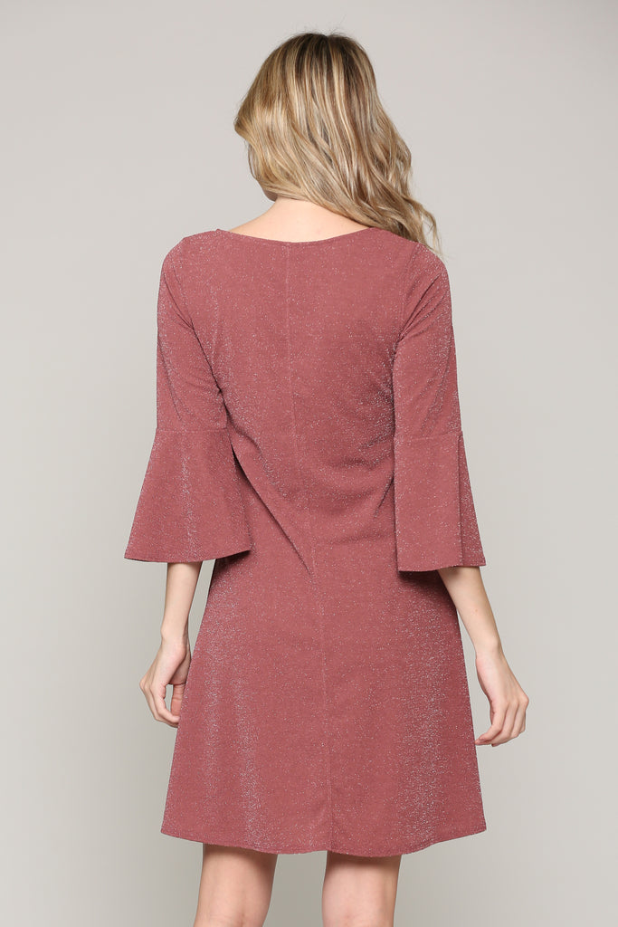 Mauve Lurex Bell Sleeve Midi Maternity Dress