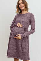 Mauve Knit Long Sleeve Front Pleat Side Pocket Maternity Dress