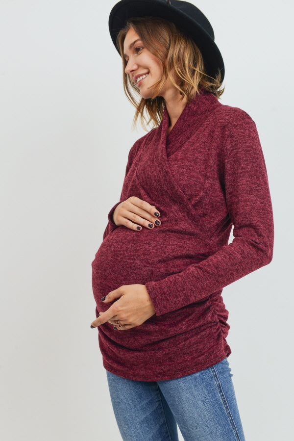 Burgundy Tunic Sweater Maternity Top