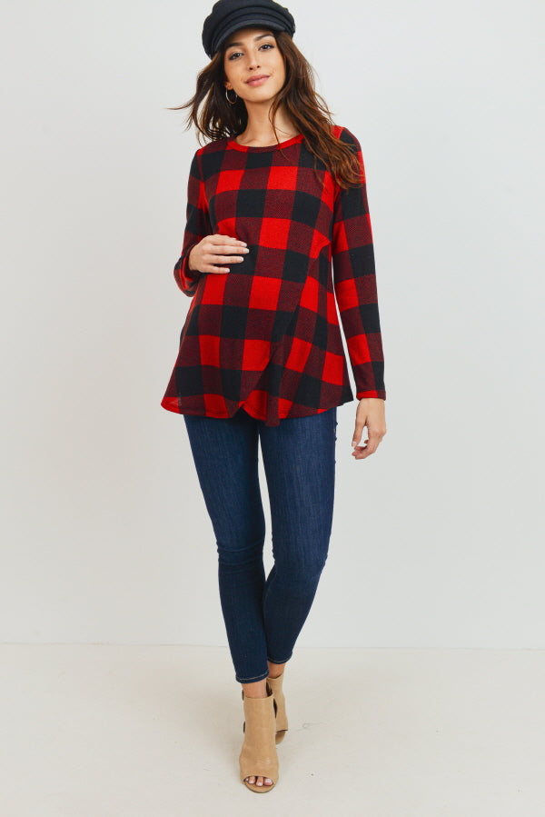 Red/Black Plaid Tunic Maternity/Nursing Sweater