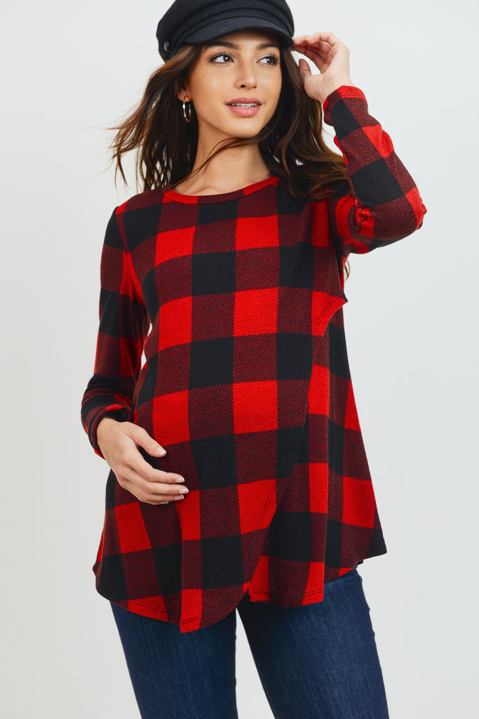 Red/Black Plaid Tunic Maternity/Nursing Sweater