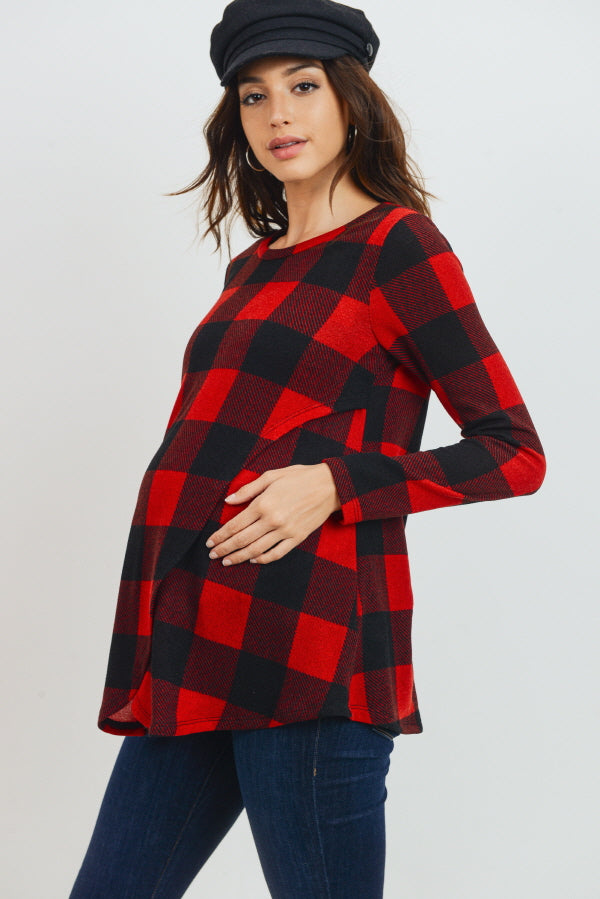 Red/Black Plaid Tunic Maternity/Nursing Sweater