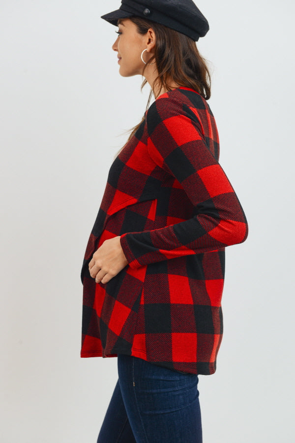Red/Black Plaid Tunic Maternity/Nursing Sweater