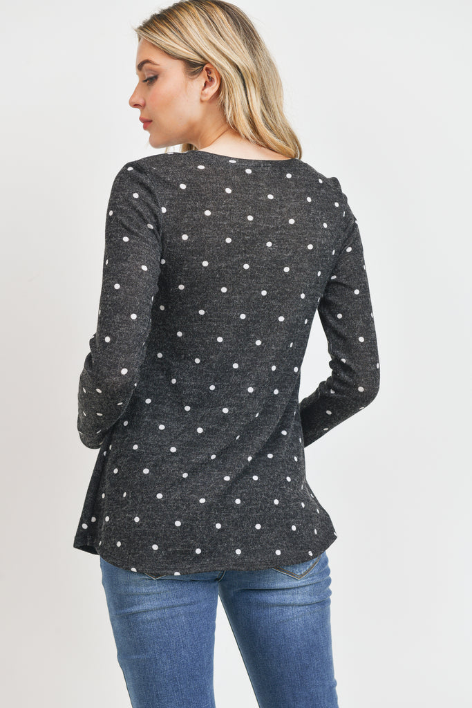 Charcoal Polka Dot Mir Knit Maternity/Nursing Top