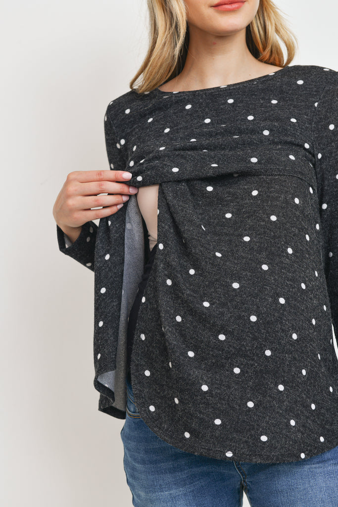 Charcoal Polka Dot Mir Knit Maternity/Nursing Top