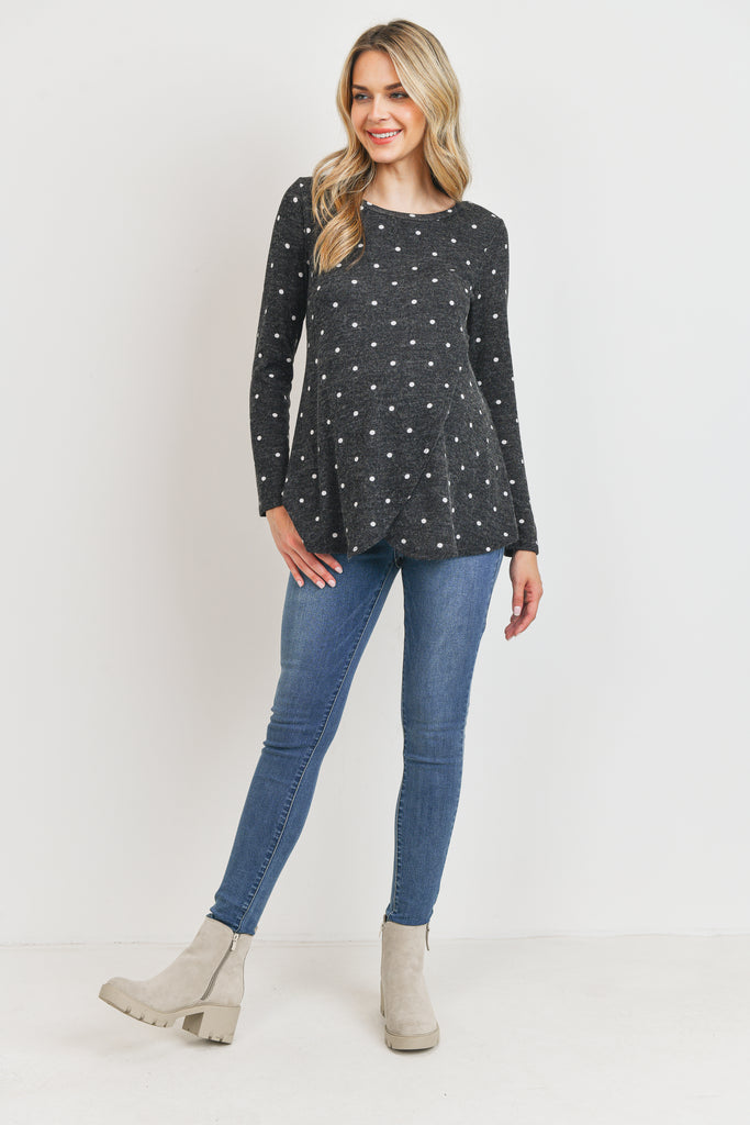 Charcoal Polka Dot Mir Knit Maternity/Nursing Top