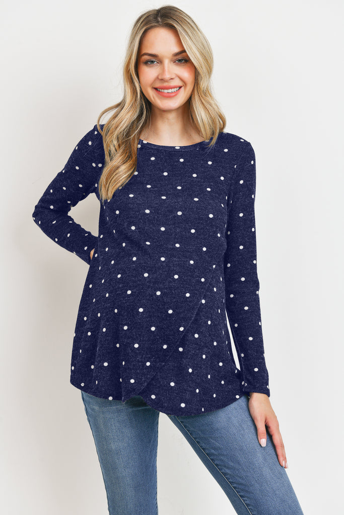 Navy Polka Dot Mir Knit Maternity/Nursing Top