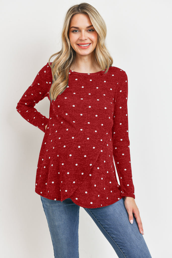 Burgundy Polka Dot Mir Knit Maternity/Nursing Top