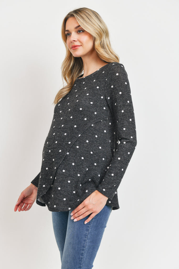 Charcoal Polka Dot Mir Knit Maternity/Nursing Top