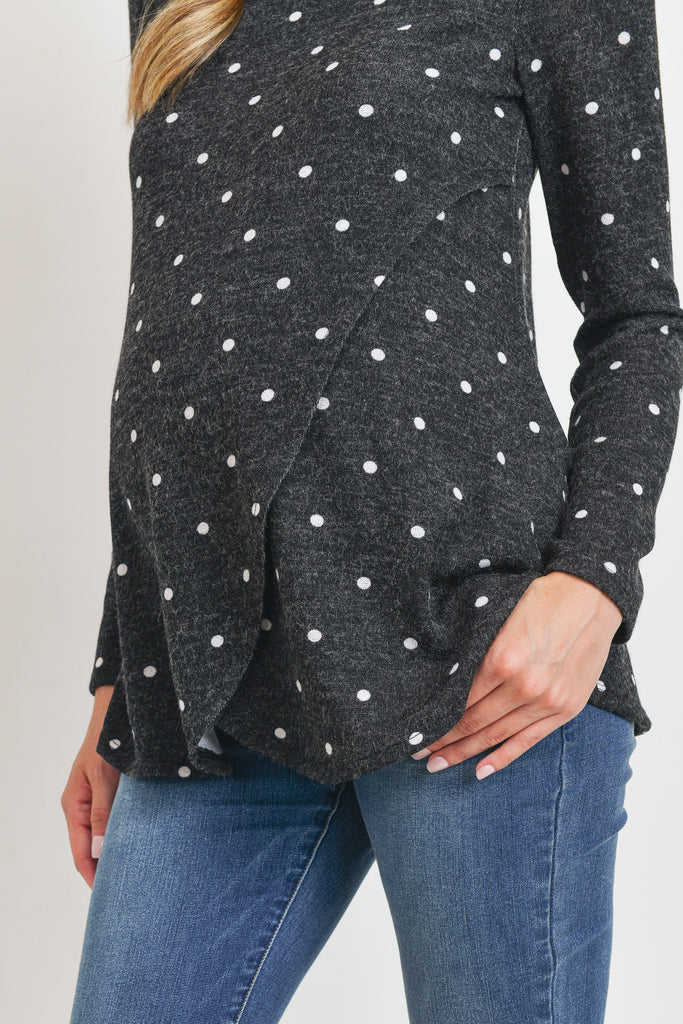 Charcoal Polka Dot Mir Knit Maternity/Nursing Top