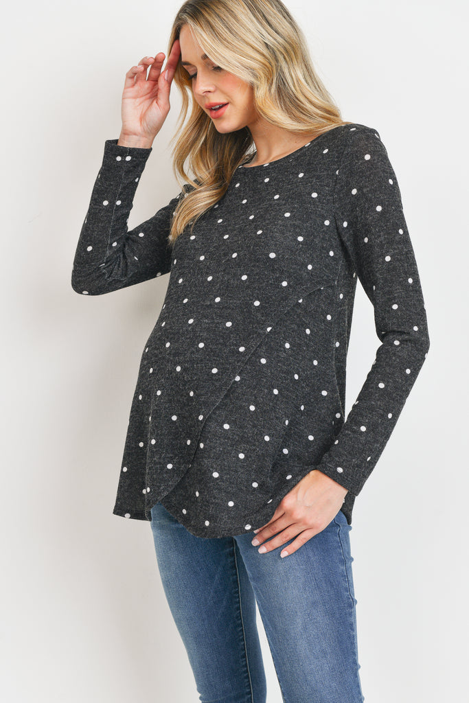 Charcoal Polka Dot Mir Knit Maternity/Nursing Top