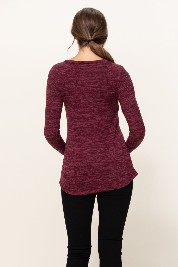 Burgundy Sweater Knit Tulip Hem Maternity/Nursing Top