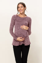 Mauve Sweater Knit Tulip Hem Maternity/Nursing Top