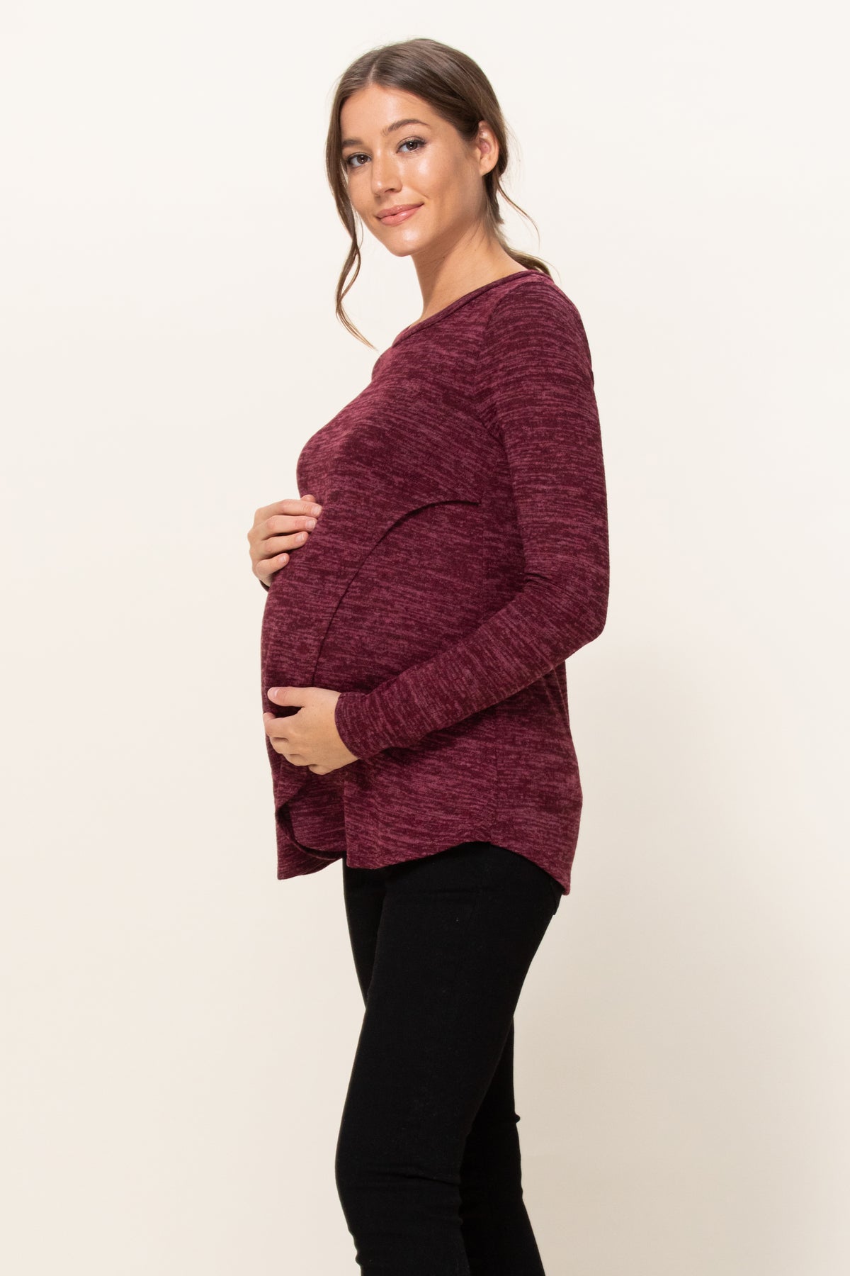 Burgundy Sweater Knit Tulip Hem Maternity/Nursing Top