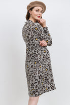 Grey Leopard Empire Long Sleeve Maternity Sweater Dress