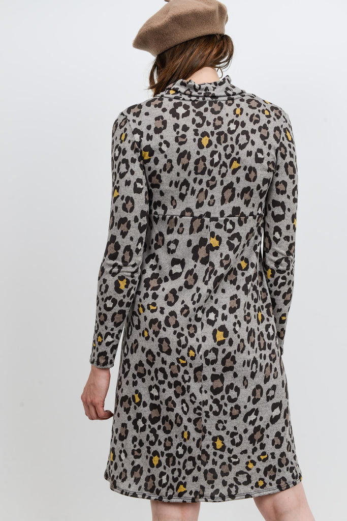 Grey Leopard Empire Long Sleeve Maternity Sweater Dress