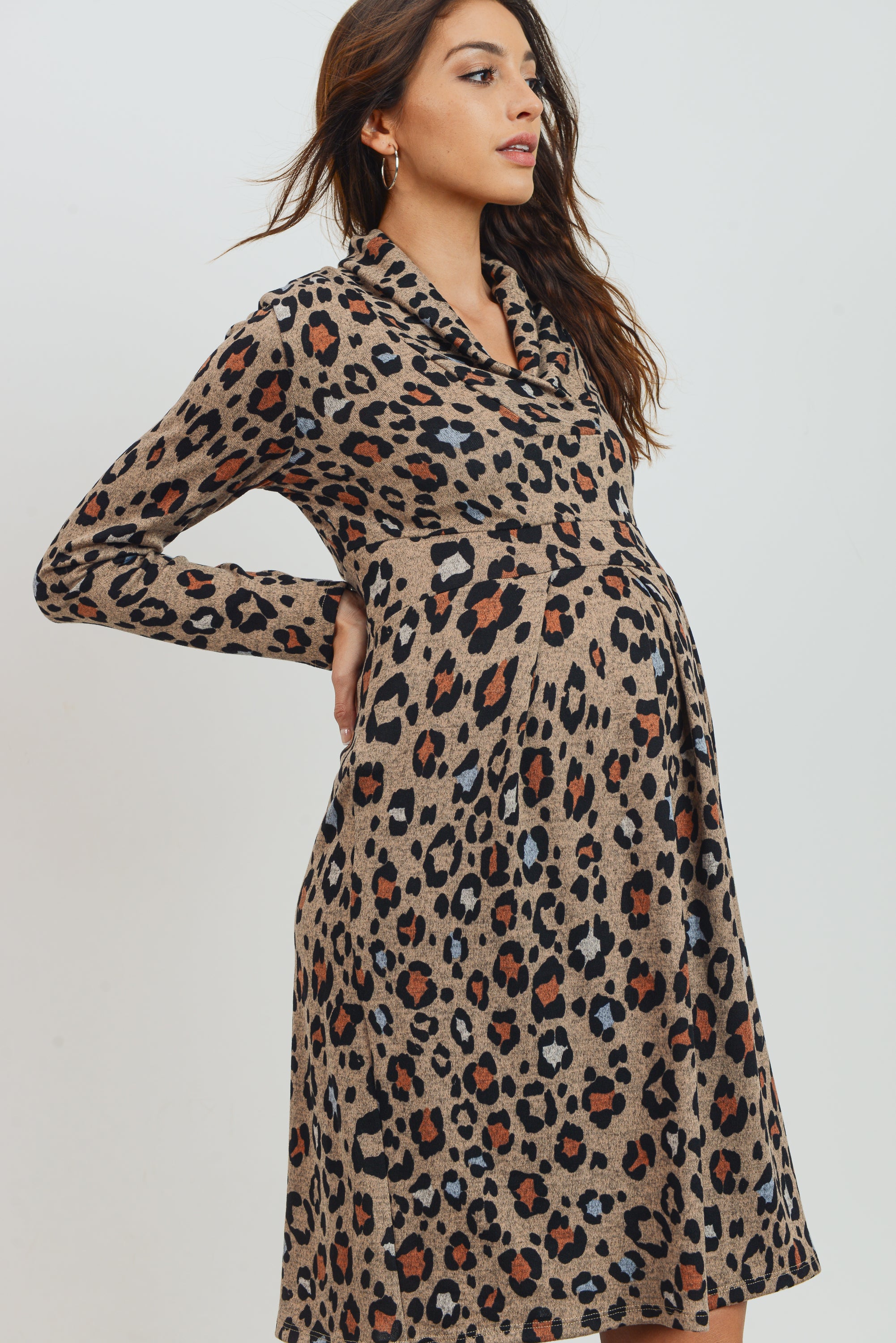 Leopard Empire Long Sleeve Maternity Sweater Dress CAMEL / LARGE Leopard Empire Long Sleeve Maternity Sweater Dress CAMEL / LARGE