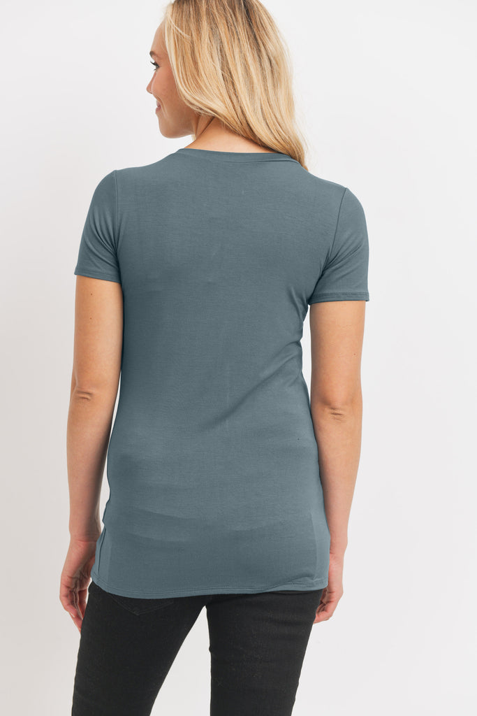 Sea Blue Modal Jersey Round Neck Maternity Short Sleeve Top