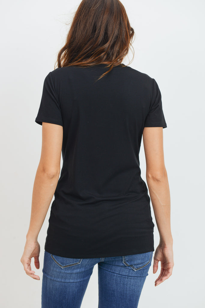 Black Modal Jersey Round Neck Maternity Short Sleeve Top