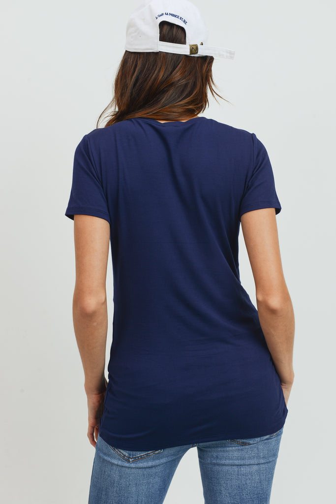 Navy Modal Jersey Round Neck Maternity Short Sleeve Top