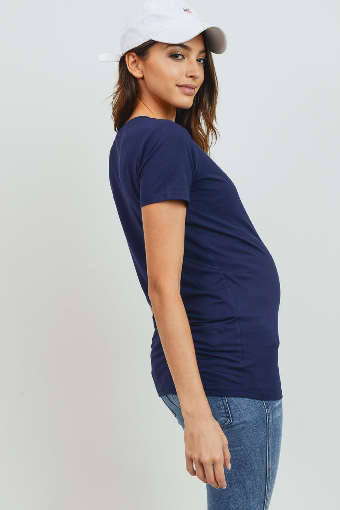 Navy Modal Jersey Round Neck Maternity Short Sleeve Top