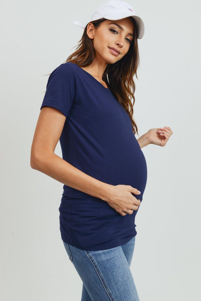 Navy Modal Jersey Round Neck Maternity Short Sleeve Top