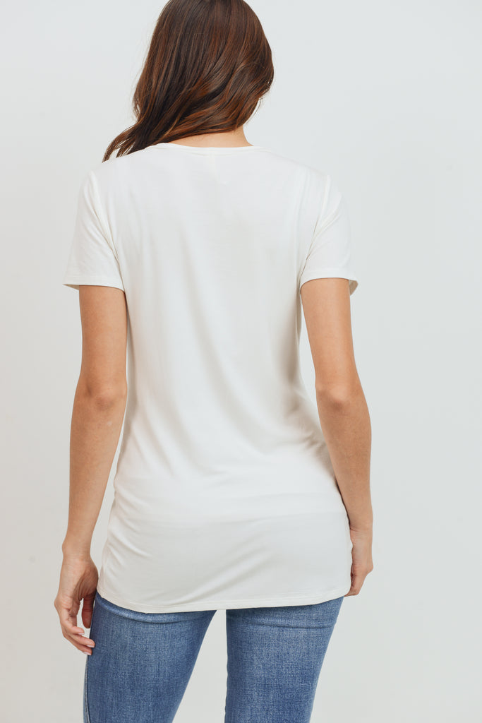 White Modal Jersey Round Neck Maternity Short Sleeve Top