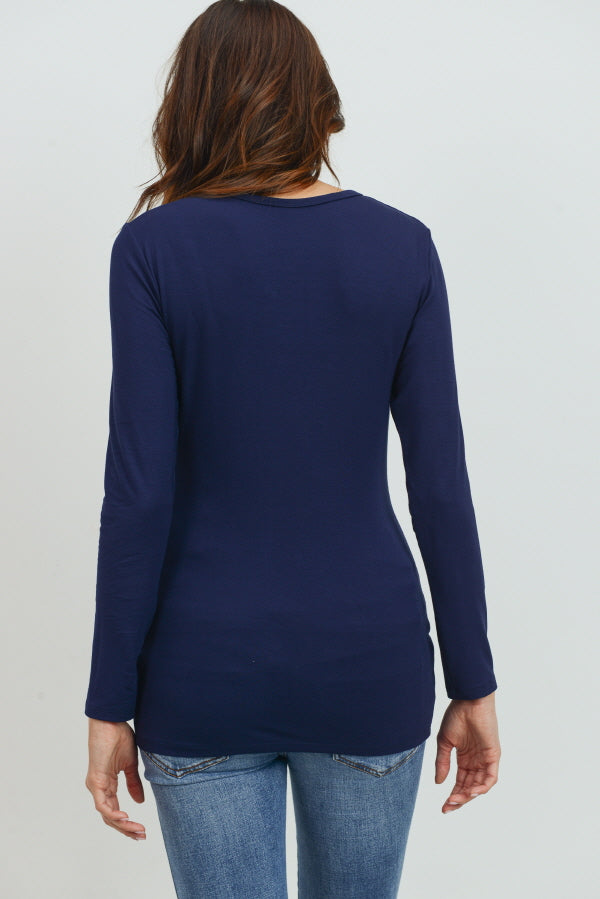 Navy Modal Jersey Round Neck Long Sleeve Maternity Top Back