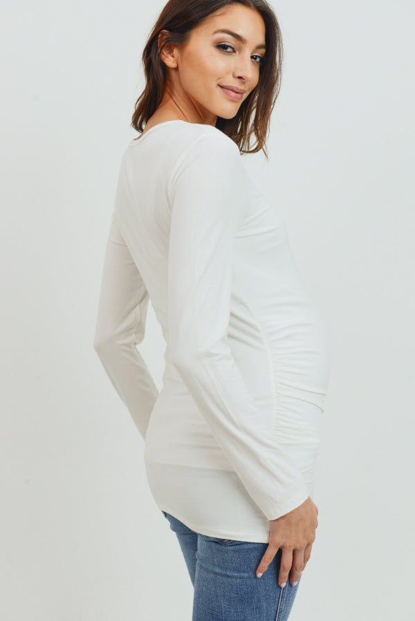 Ivory Modal Jersey Round Neck Long Sleeve Maternity TopIvory Modal Jersey Round Neck Long Sleeve Maternity Top Side