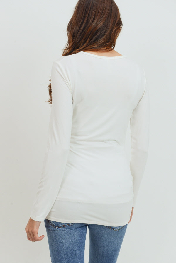 Ivory Modal Jersey Round Neck Long Sleeve Maternity TopIvory Modal Jersey Round Neck Long Sleeve Maternity Top Back