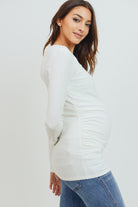 White Modal Jersey V-Neck Basic Long Sleeve Shirts