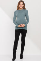 Dusty Green Rib Knit Mock Neck Maternity Top