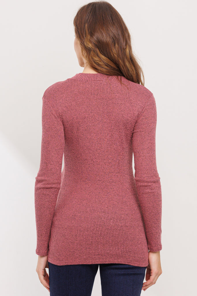 Dusty Rose Rib Knit Mock Neck Maternity Top