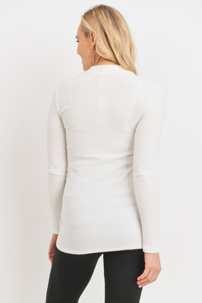 Ivory Rib Knit Mock Neck Maternity Top