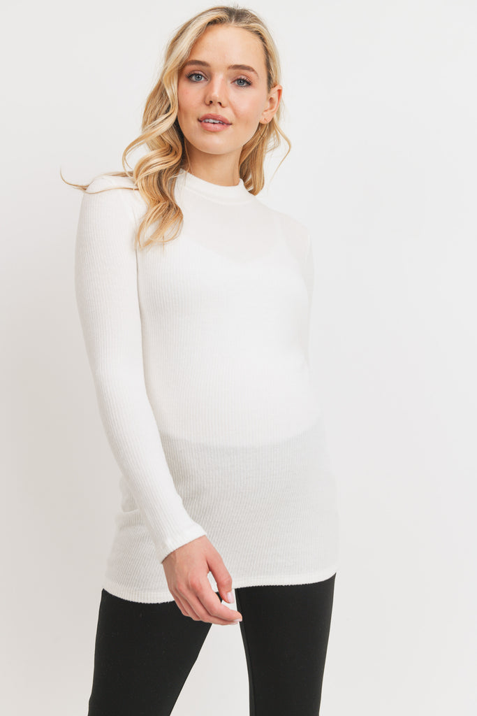 Ivory Rib Knit Mock Neck Maternity Top