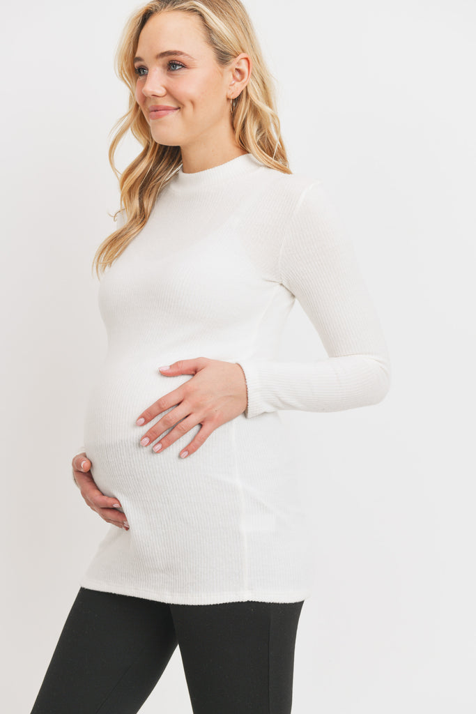 Ivory Rib Knit Mock Neck Maternity Top