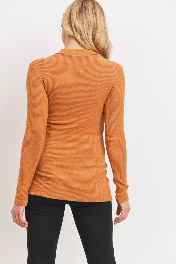 Rust Rib Knit Mock Neck Maternity Top