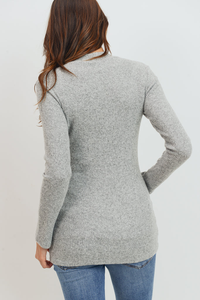 Heather Grey Rib Knit Mock Neck Maternity Top