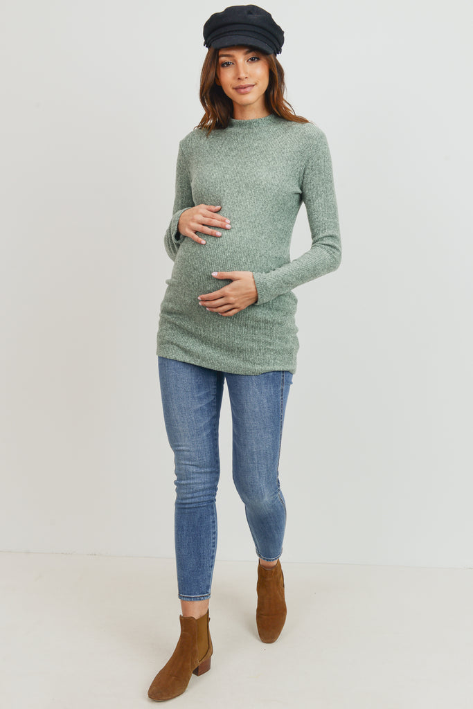 Mint Rib Knit Mock Neck Maternity Top