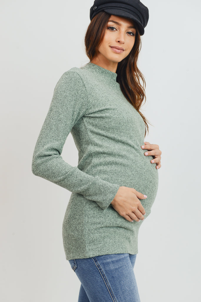 Mint Rib Knit Mock Neck Maternity Top