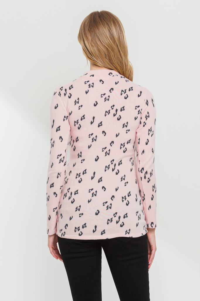 Rose Leopard Sweater Knit Mock Neck Maternity Top